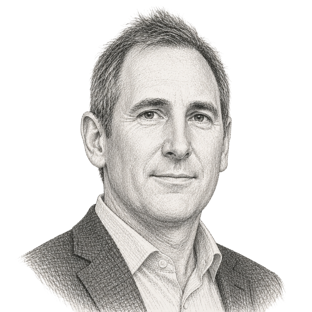 Stylized portrait of Andy Jassy
